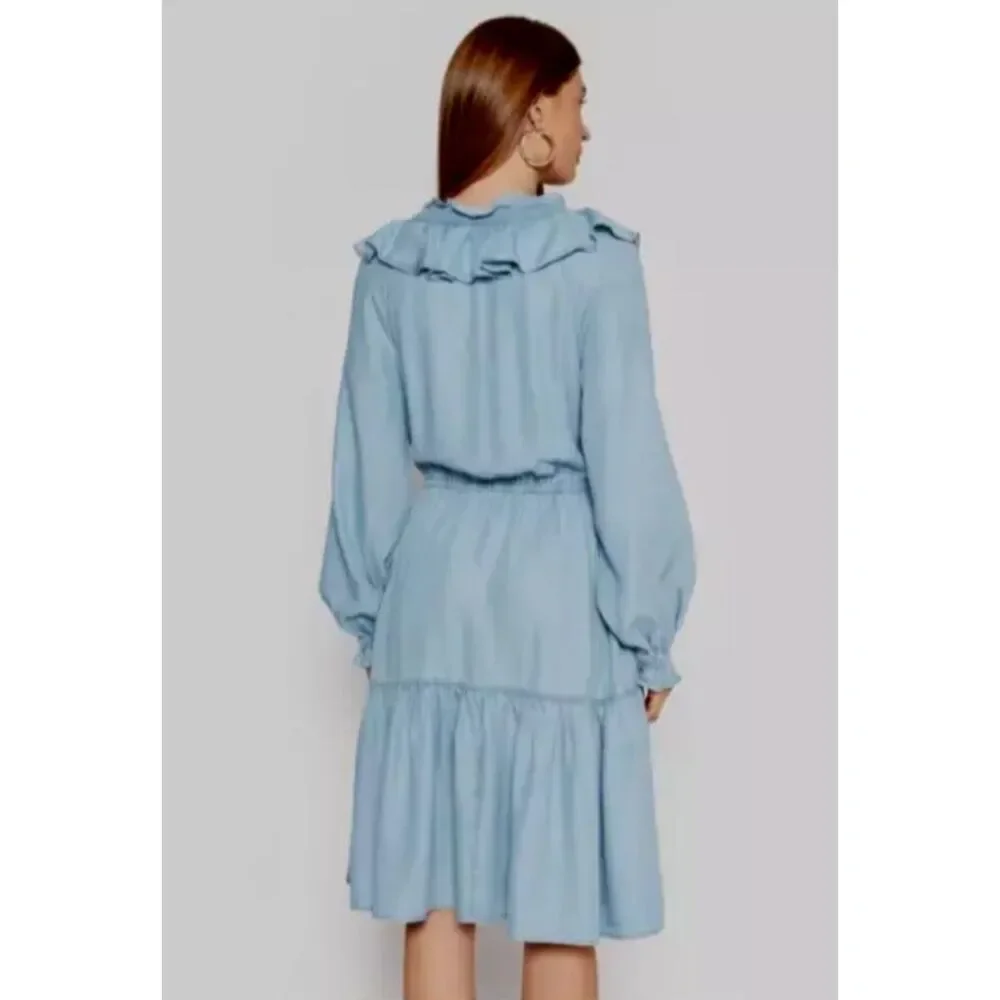 NWOT - Lauren Ralph Lauren Chambray Ruffle Keyhole Tie Front Midi Dress, Sz 2